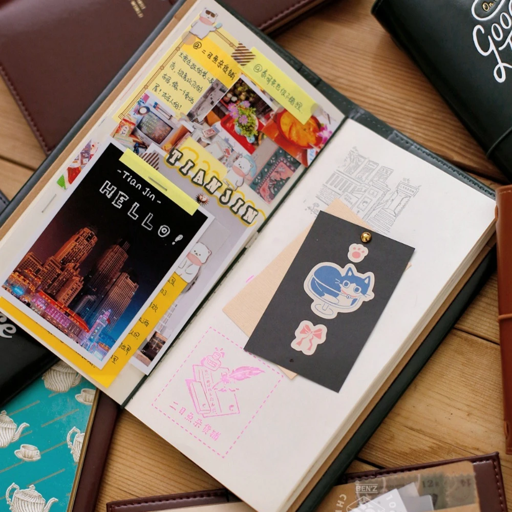 Fromthenon Retro TN Gezgin Defteri Ultra Hafif Taşınabilir Yeniden Doldurulabilir Seyahat Günlüğü Elastik Bantlı PU Deri Defter