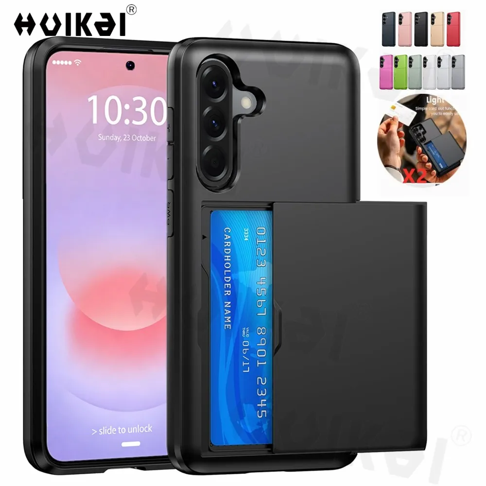 Hülle für Samsung Galaxy A37 A57 A56 A36 A17 A16, stoßfest, schützend, mit verstecktem Kartenfach, Schiebe-Kartenfach, stoßfeste Handyhülle