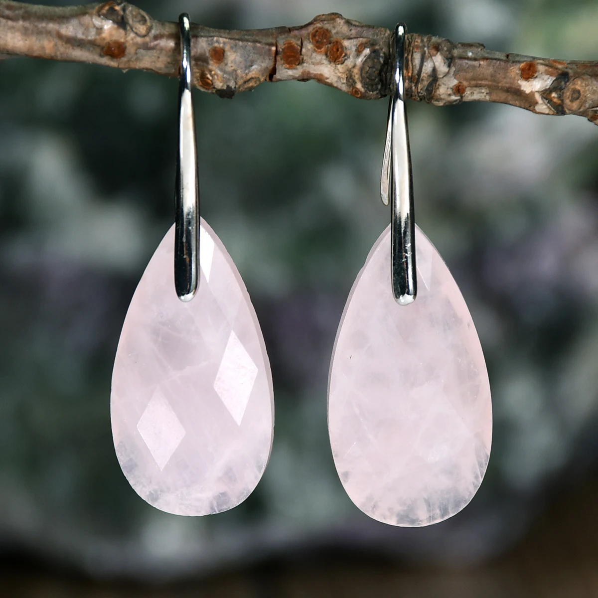 Natural Stone Rose Quartz Amazonite Stone Tangent Plane Water Drop Earrings Boho Women’s Exquisite Birthday Party Jewelry Gifts
