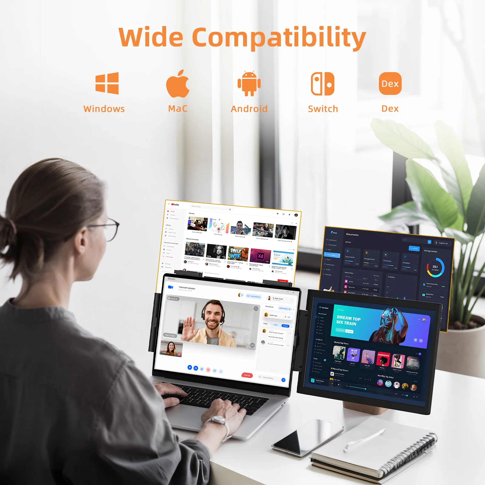 Amoudo 14 بوصة شاشة الكمبيوتر المحمول موسع 1920*1080P IPS شاشة محمولة مع منفذ USB-C HDMI لنظام التشغيل Windows Mac Switch PS5 Xbox