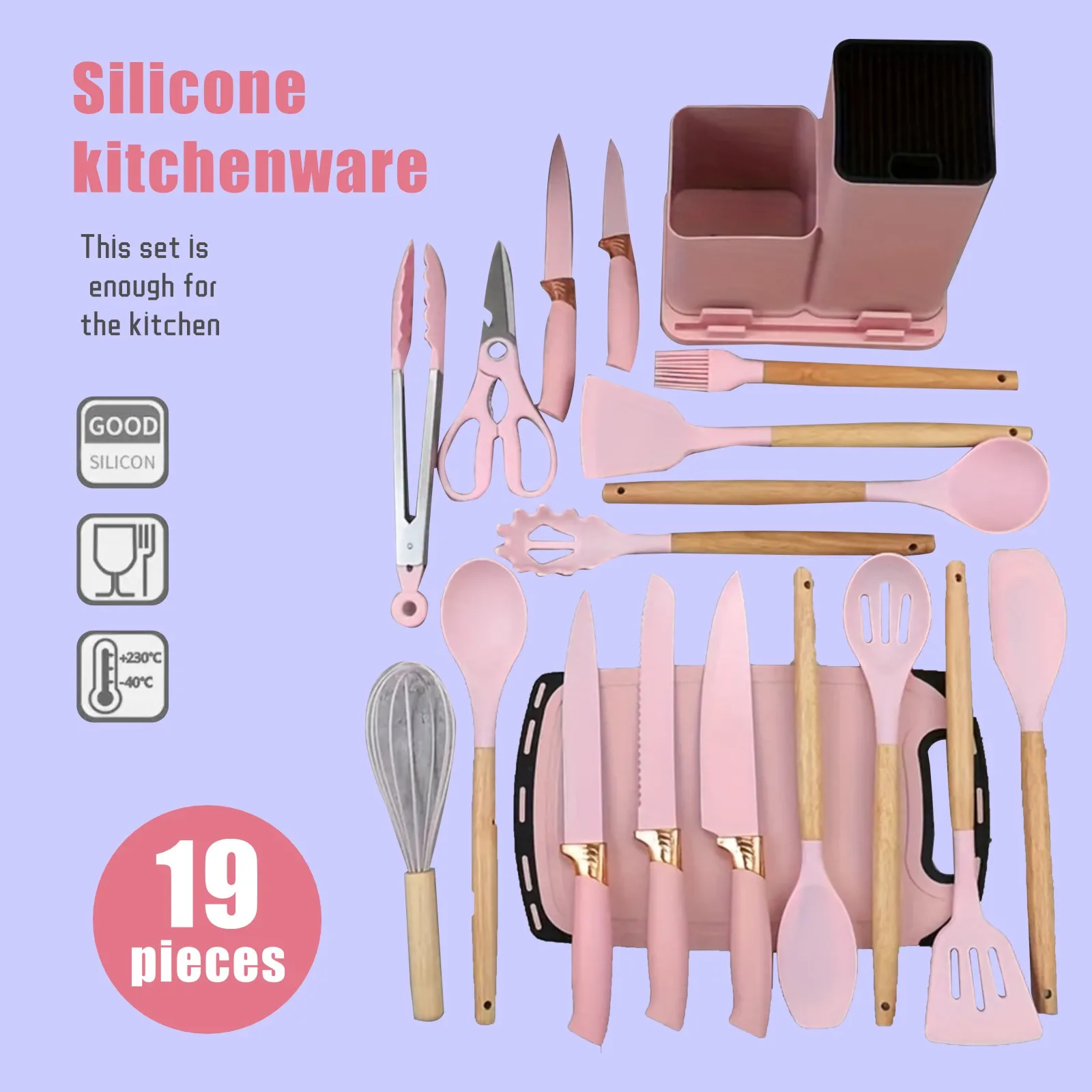 Set Pisau Dapur Stainless Steel 19 in 1 dengan Gagang Wooden dan Mata Pisau Baja Tahan Karat Kitchenware