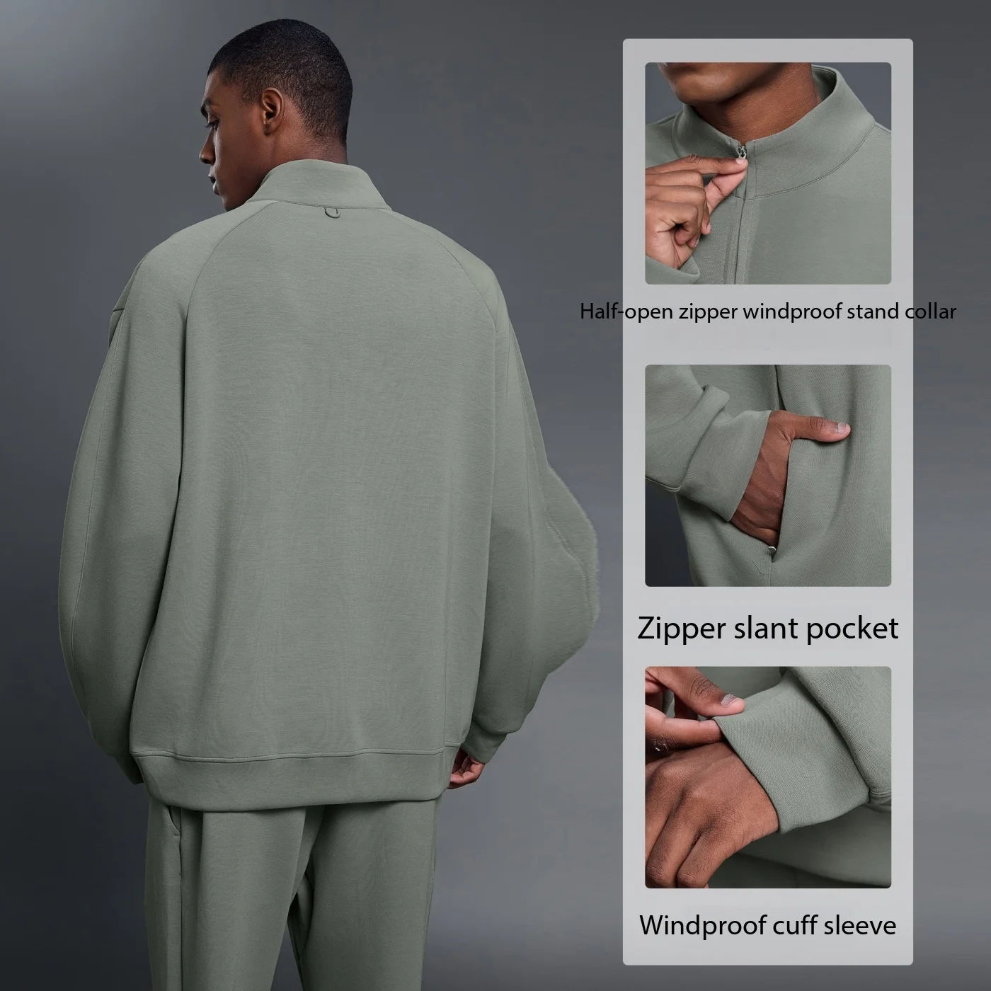Lemon Men Air layer Half Zip Sweatshirt Stand Collar Loose Solid Color Daily Street Casual Pullover Jacket Autumn Men's Clothing