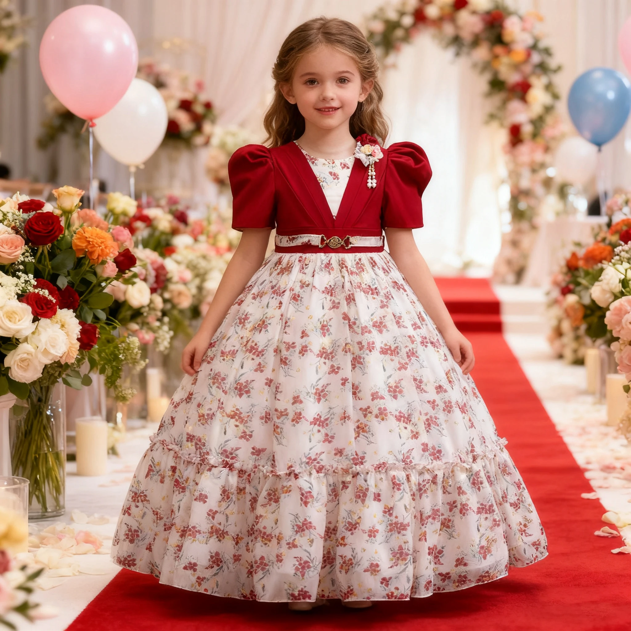 

Girls Rose Print Dress Princess Wedding Birthday Party Frocks formal occasion Children Vestidos Dresses For Girl Christmas Cloth