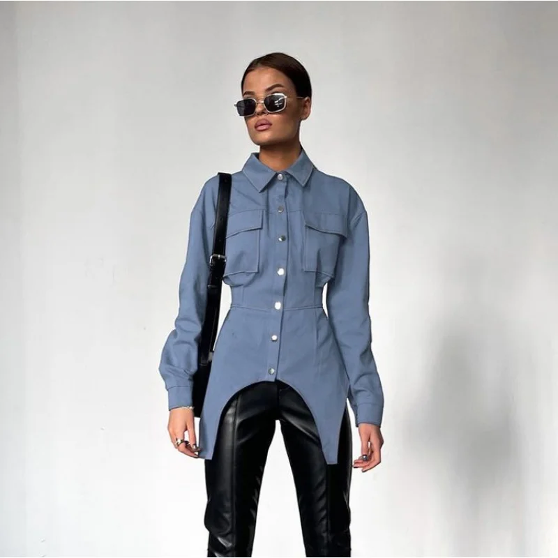 

Autumn New Shirt Women's Design Irregular Lapel Long Sleeve Outer Fashion ShirtWlj