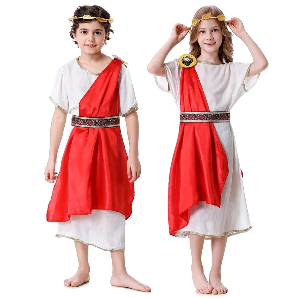 Kids Child Ancient Greek Goddess Mythology God Zeus Costume Girls Boy Roman Grecian Toga Dress Cosplay Halloween Purim