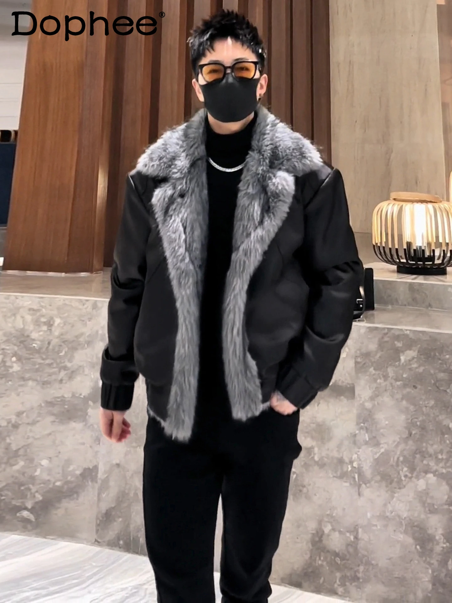 

2025 Winter New Trendy Men's Double-Sided Wear Warm Cotton Jacket Thickened Short Satin Thickened Turn-Down Collar Stylish Coat