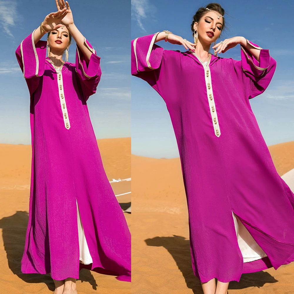 

Muslim Women Long Dress Hooded Moroccan Arabic Abaya Islamic Middle East Caftan Maxi Robe Turkey Jalabiya Ramadan Eid Mubarak