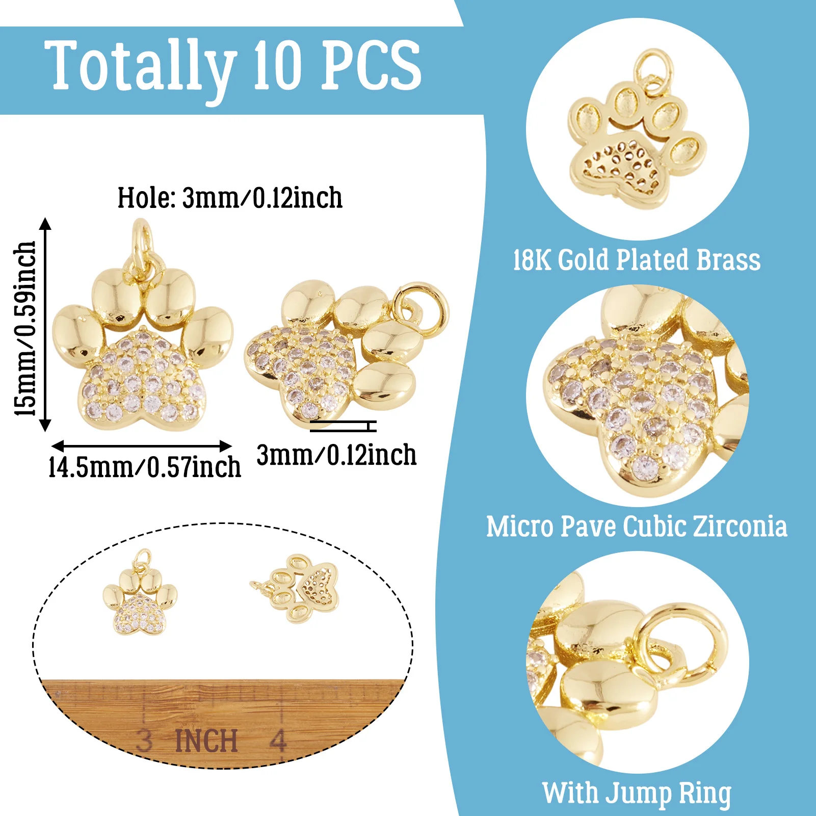 Pandahall 10pcs Metal Dog Paw Print Charms Brass Pendants for Jewelry Making DIY Bracelet Necklace Earrings Supplies Findings