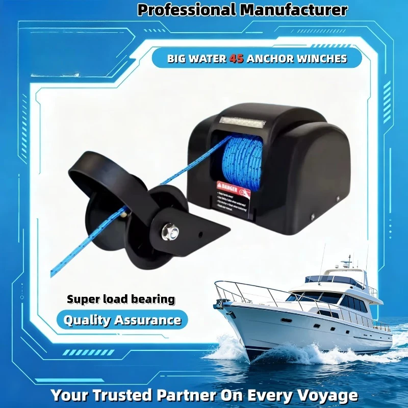 Electric Anchor Winch AC45 12V Model Action Union for Freshwater Automatic Anchor Release 21kg Anchor Weight Yacht & Ship Use