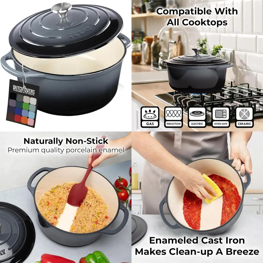 

Enameled Cast Iron Dutch Oven, 7.7 Qt, Oven Safe to 500°F, Ideal for Baking, Stews, Roasting - Gray