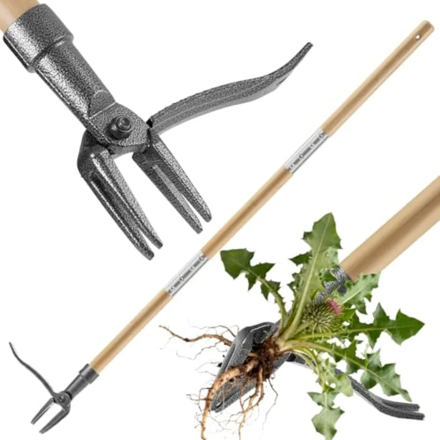 

Heavy Duty Stand Up Weed Puller Tool - 46" Long Handle and 4-Claw Steel Head Easily Remove Weeds Without Bending or Kneeling Er