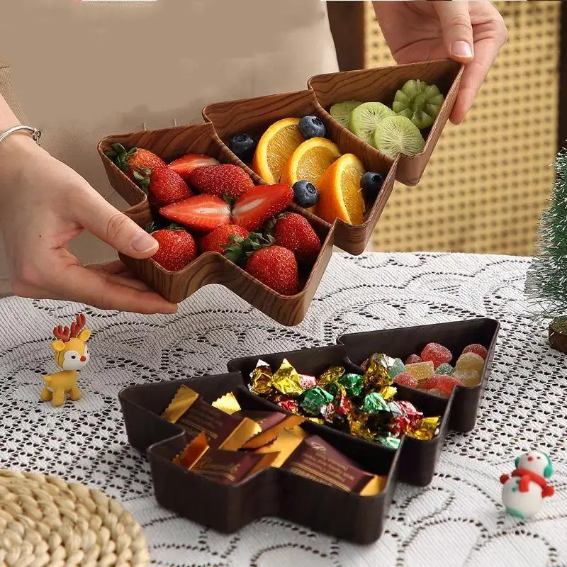 Eco-friendly Christmas Tree Shaped Snack Plate Reusable Candy Nuts Serving Tray for Living Room Xmas Party Home Decor