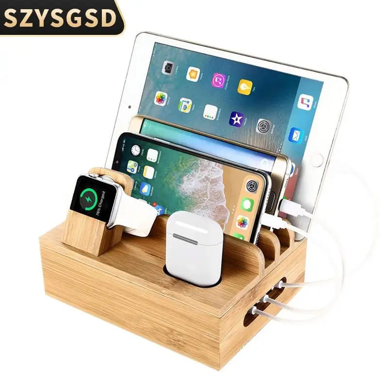 

Бамбуковый органайзер для зарядки, шнур для iPhone iwatch Airpods, стол, деревянные док-станции, электронный органайзер для сотового телефона, планшета