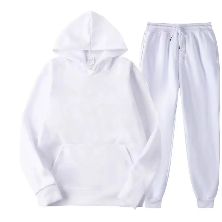 Survêtement à Capuche et Pantalon Noir pour Homme et Femme, Tenue de Jogging Décontractée, Élégante et Chaude, en Laine, 2 Pièces