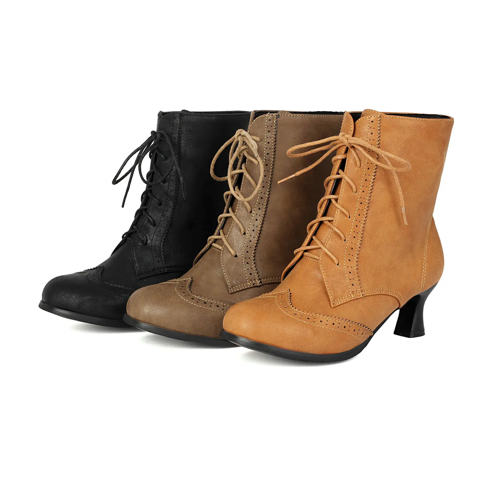 

Women Victoria Boots Ankle Medieval Court Retro Style Cosplay Costume Shoes with Med Kitten Heels Perforated Lace Up Walk Wear