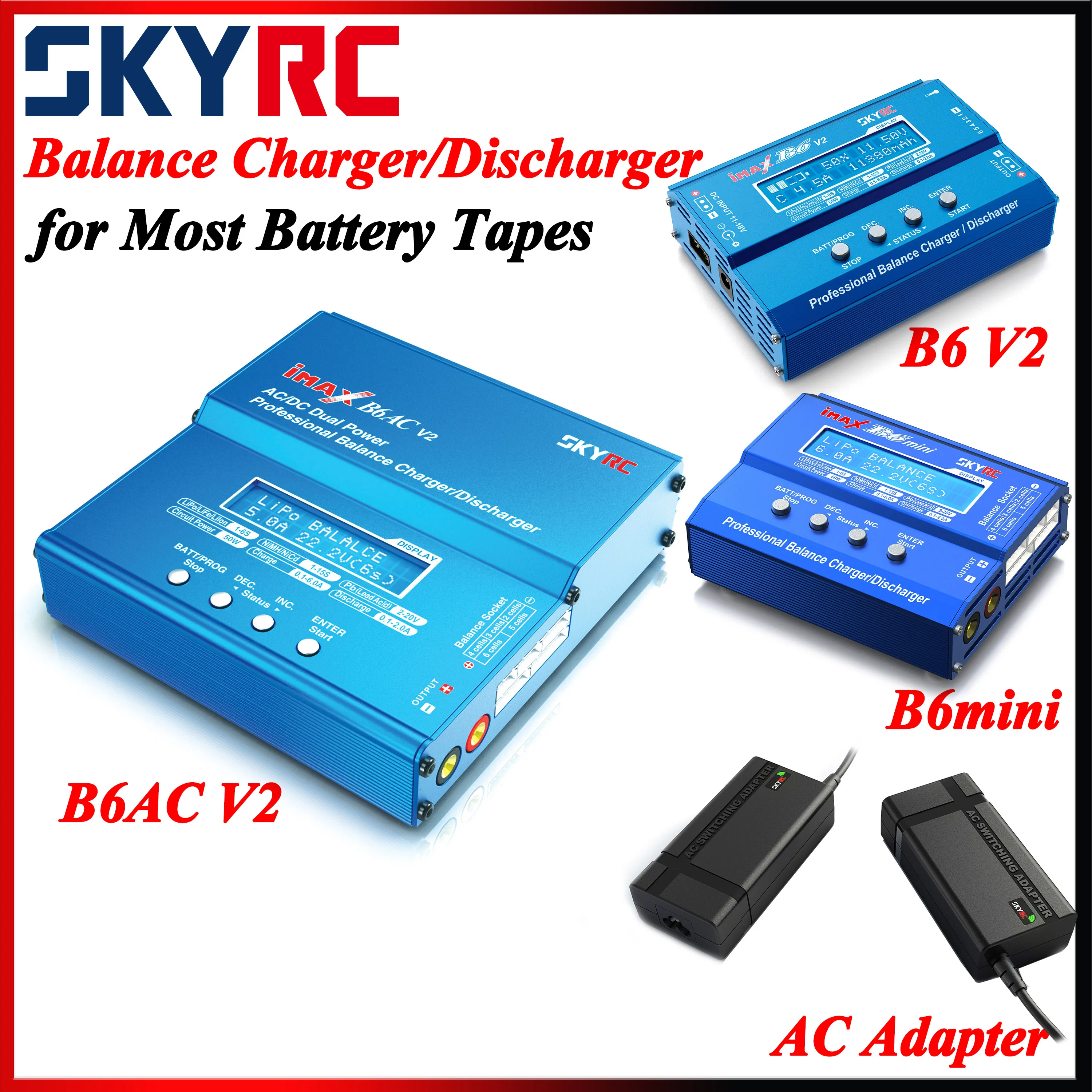 SKYRC Charger IMAX B6 B6AC Balance Battery Charger Discharger PSU-60W AC Power Supply Adapter EU/US Plug for Most Battery Types