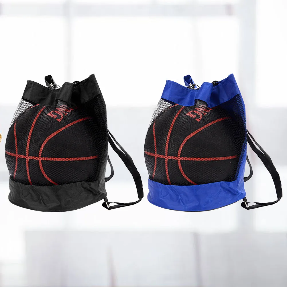 2Pcs Sports Ball Bag Basketball Soccer Mesh Net Pouch Rope Drawstring Waterproof Oxford Cloth Flat Bottom Anti Skid Storage