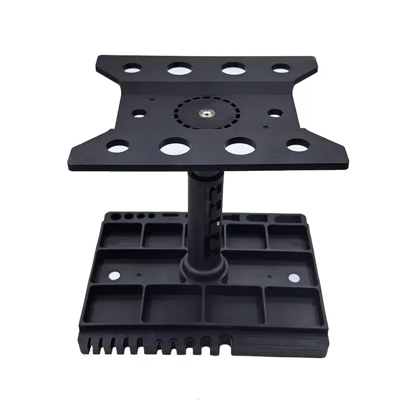 For 1/12 1/14 1/16 1/18 1/24 RC Car Plastics Repair Work Stand, 360°Rotation with Angle Gauge & Magnetic Screw Tray