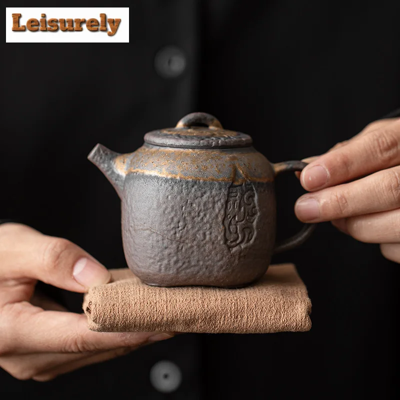 

160ml Japanese Gilded Iron Glaze Teapot Boutique Rough Pottery Infuser Pot Tea Brewing Kettle Tea Items Accessories Ornaments