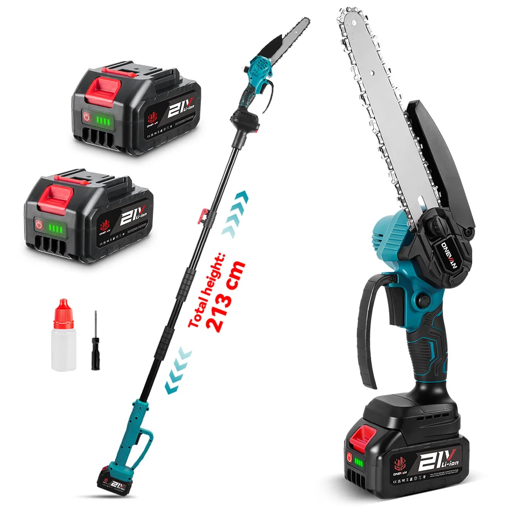 ONEVAN 8-Zoll Bürstenlose Teleskop-Elektrokettensäge für hohe Äste, Gartenpflegewerkzeug, kompatibel mit Makita 18V Akku
