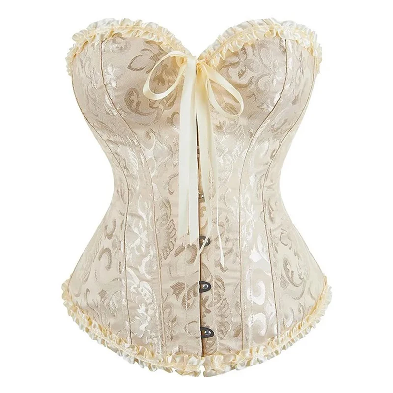 Women's Sexy Satin Tight Fitting Corset Women's Flower Decoration Fish Bone Lace up Tight Fitting Waist Shaping Corset