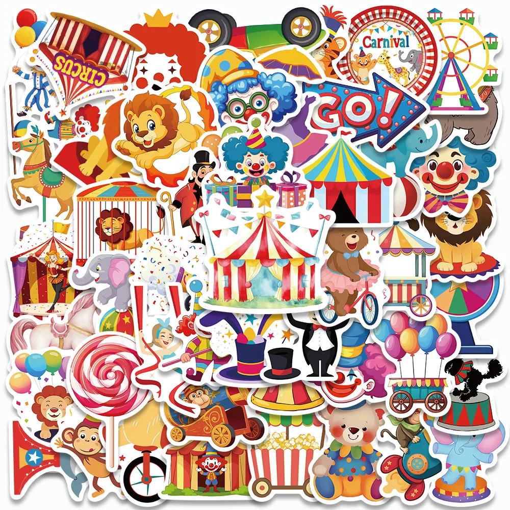 50PCS Crazy Carnival Circus Stickers Cartoon Animals Graffiti Decals For Laptop Skateboard Suitcase Guitar Waterproof Stickers