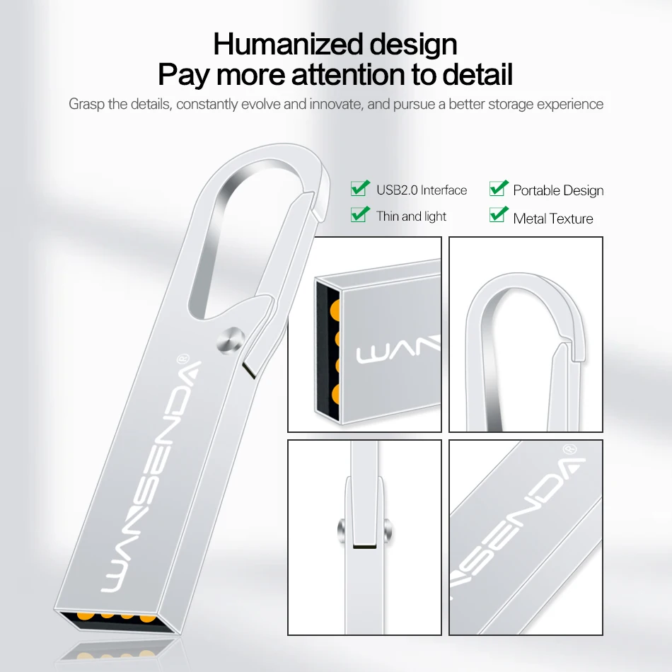 WANSENDA USB 2.0 Flash Drive Key Chain Pen Drive 8GB 16GB 32GB 64GB 128GB Metal Pendrive Memoria USB Stick Memory Disk