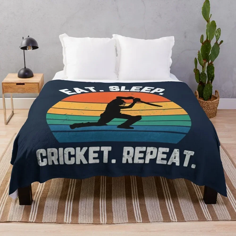 

Eat Sleep Cricket Repeat Sunset White Text Throw Blanket Weighted Flannel Fabric Blankets