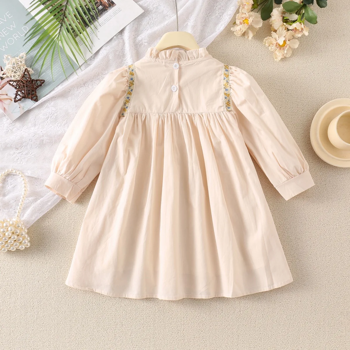 Automne Style français enfants filles robe broderie florale bulle manches enfants fille robe rétro froncé enfant en bas âge petites filles robe