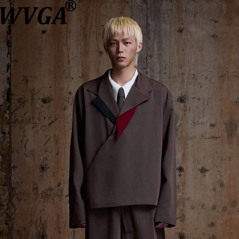 

WVGA Autumn Winter New Man Tide Patchwork Trendy Design Suit Jacket Niche Chic Casual Three-Dimensional V-Neck Blazer Ins W14594