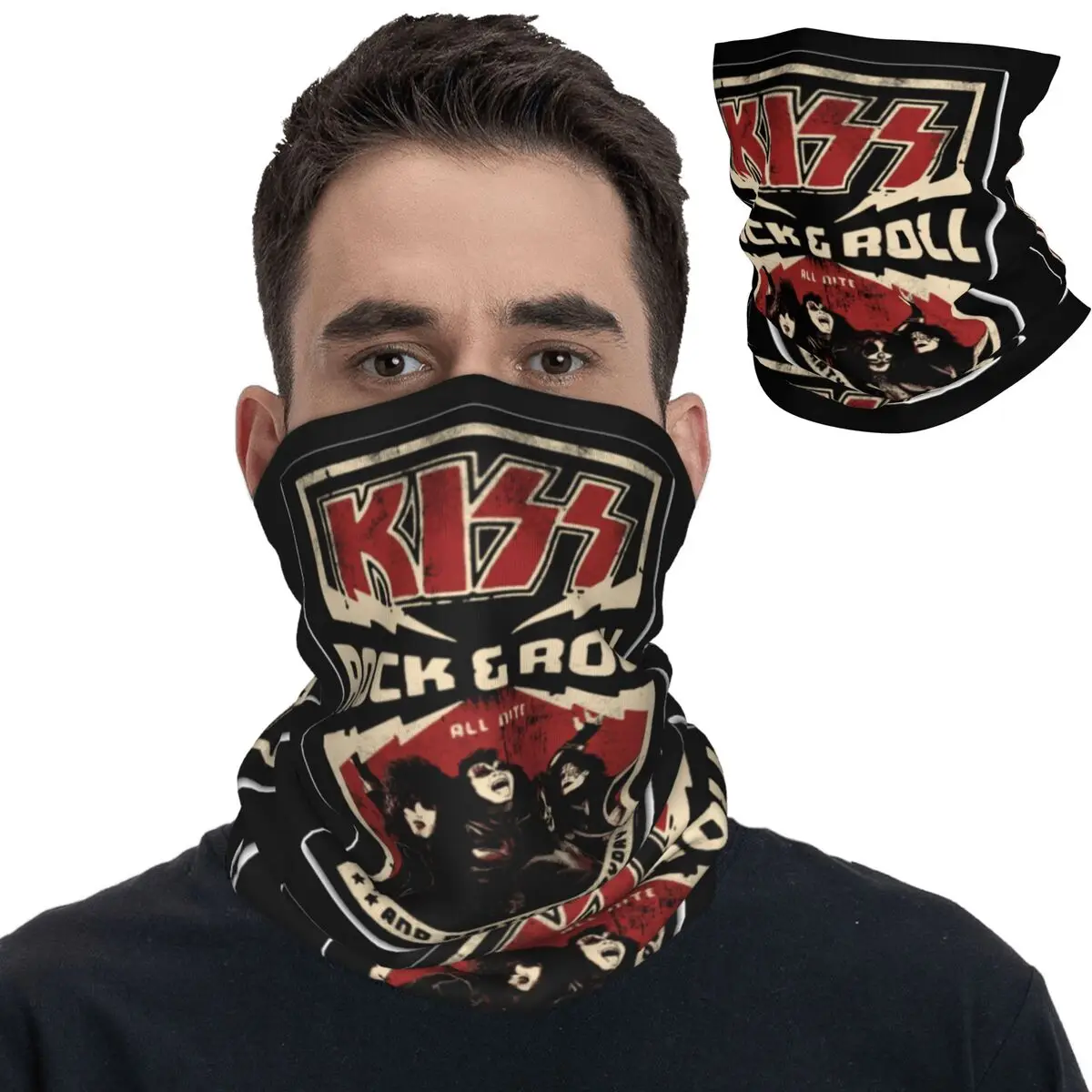 American Rock Band KISS Bandana Neck Gaiter Printed Hip Hop Mask Scarf Warm Balaclava Cycling for Men Women Adult Windproof