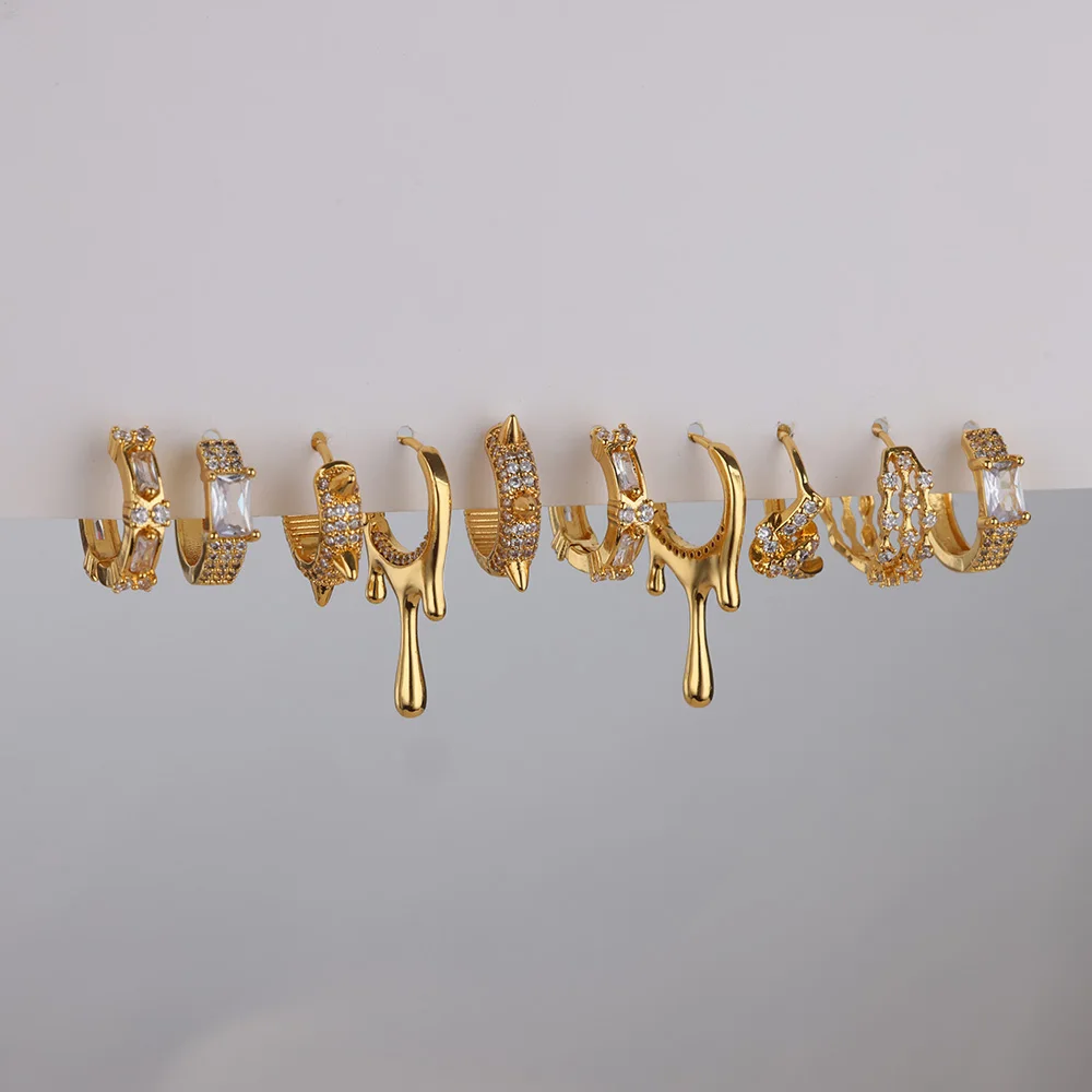 

Gothic Zircon Hoop Earrings Set for Women Stainless Steel Gold Color Creative Round Piercing Earring New Fashion Jewelry Gift