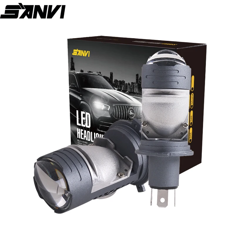 SANVI MINI H4 Bi LED Projector Lense Headlight 104W 6000k Motorcycle Headlight High Low Beam Integrated Car Light Accessories