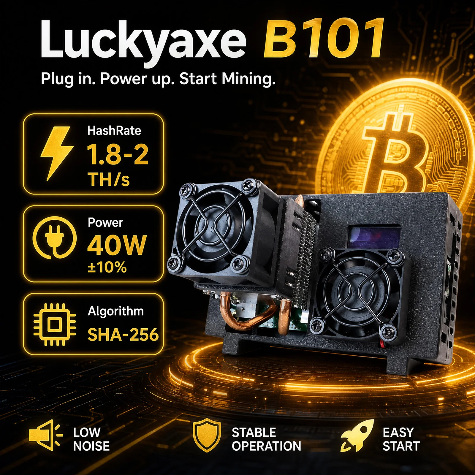 Luckyaxe B101 BTC Bitcoin Miner 1.8-2TH/s SHA256 ASIC Miner Dual WiFi 2.4G 5G RJ45 Ethernet Low Power Home Mining