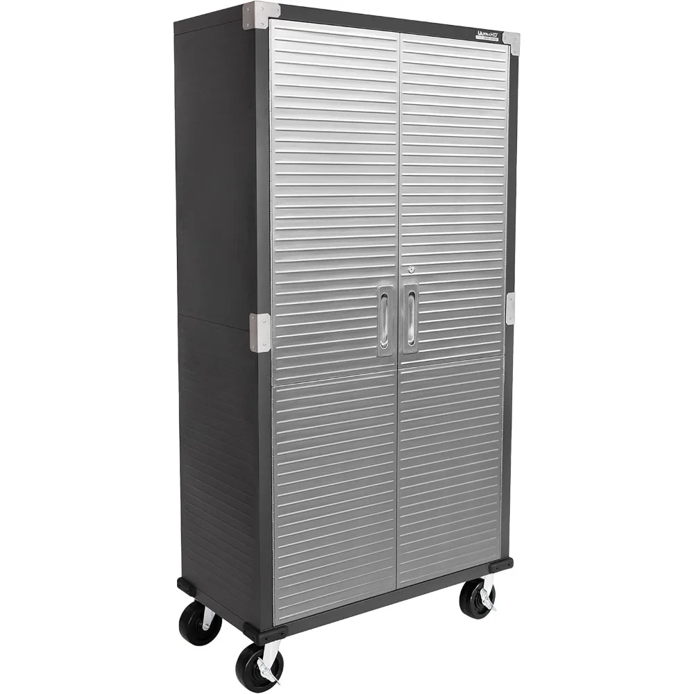 Seville Classics UltraHD Solid Steel Rolling Lockable Metal Storage Cabinet Locker Organizer w/Adjustable Shelves, Graphite