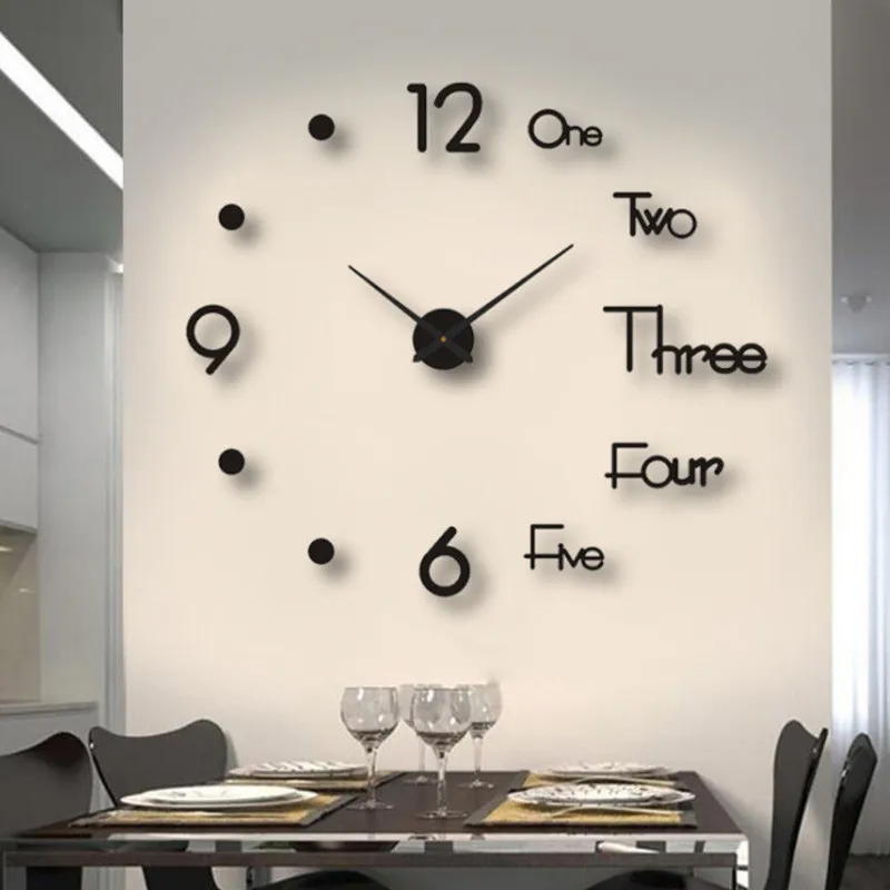 90/130cm Home Decoration Acrylic Mirror Large Quartz Wall Clock 3D DIY Big Size Wall Sticker Clock Modern Design Unique Gift