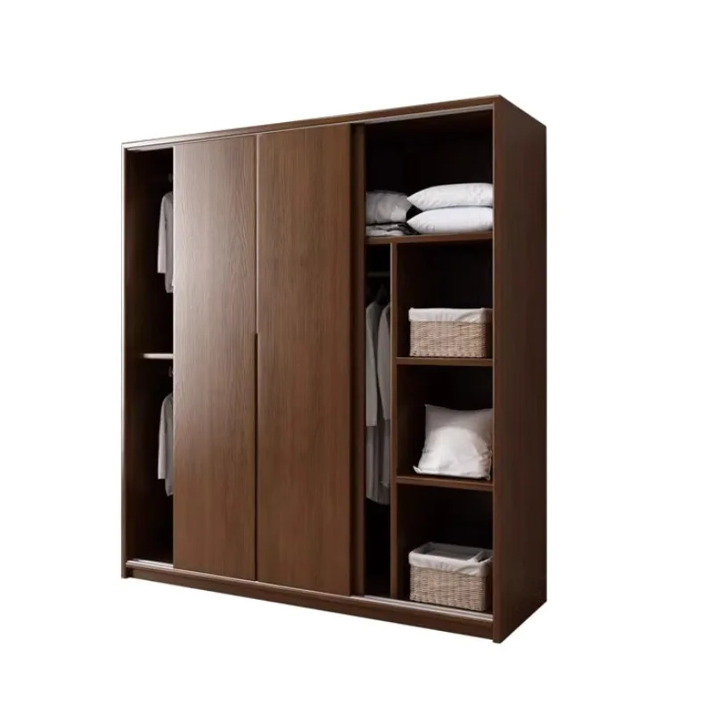 Solid wood sliding door wardrobe oak small apartment storage sliding door cabinet