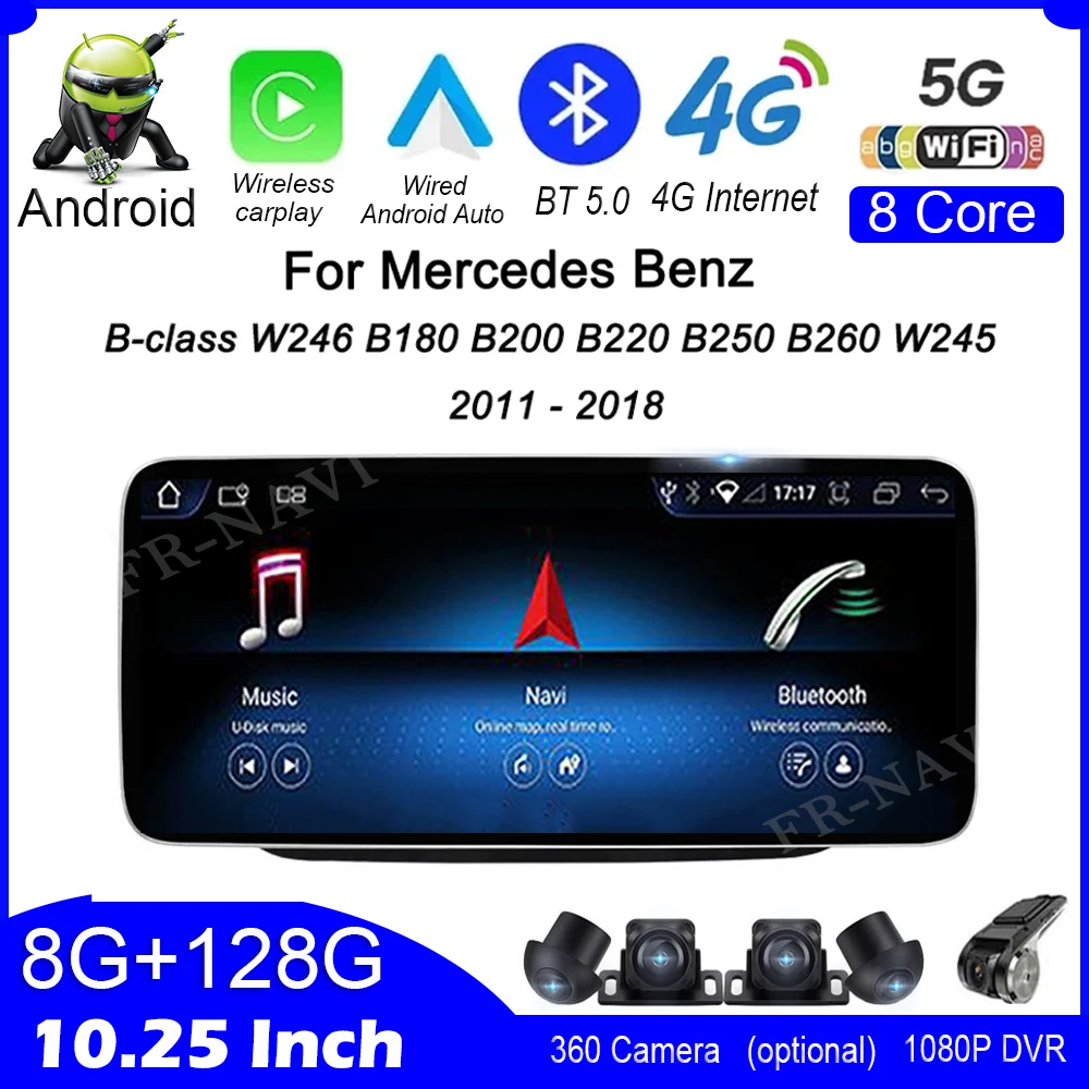 IPS Head Unit Android 14 For Mercedes Benz B-class W246 B180 B200 B220 B250 B260 W245 2011 - 2018 Car Radio GPS Video Multimedia