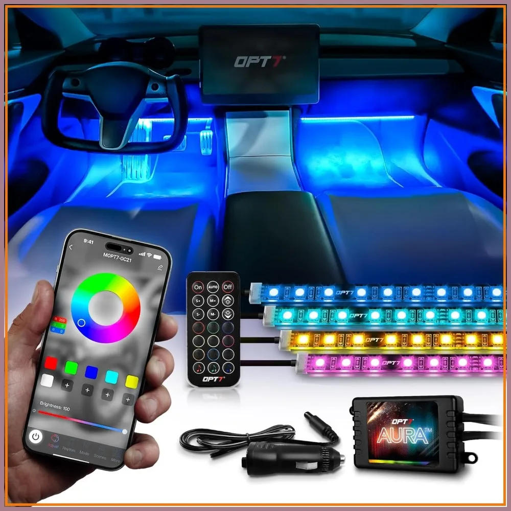 

Multicolor Car Interior LED Lights with App & Remote, Music Sync, Under Dash Lighting Kit for Car SUV Van, 12V, 4PC Single Row