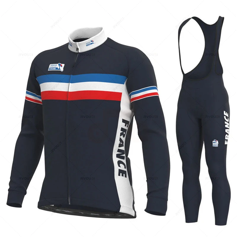 France Team Autumn Cycling Jersey Set Long Sleeve Mountain Bike Clothes Wear Men Racing Bicycle Clothing Ropa Maillot Ciclismo