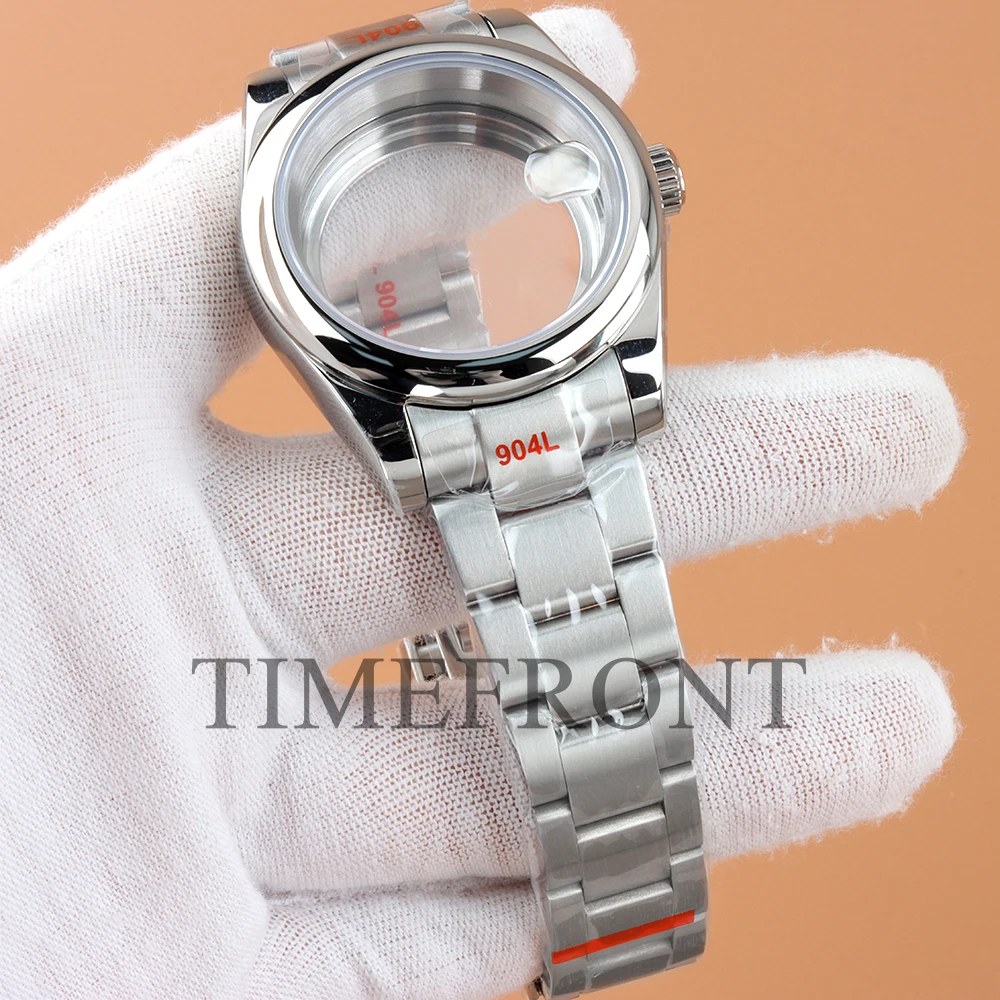 With Dial Hands Oyster Bracelet Set Watch Case 36mm/39mm Sapphire Glass For NH35 NH36 Movement Silver Waterproof DATEJUST Case