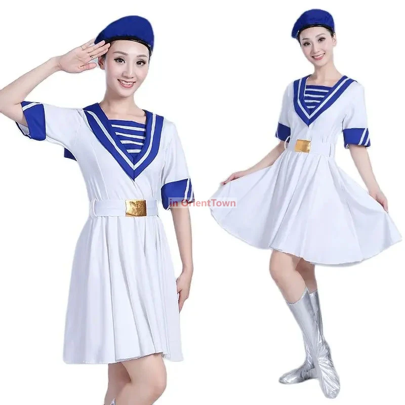 الأبيض البحرية الزي العسكري بحار الملابس قصيرة الأكمام جوقة الجيش مرحلة الأداء اللباس للنساء #5