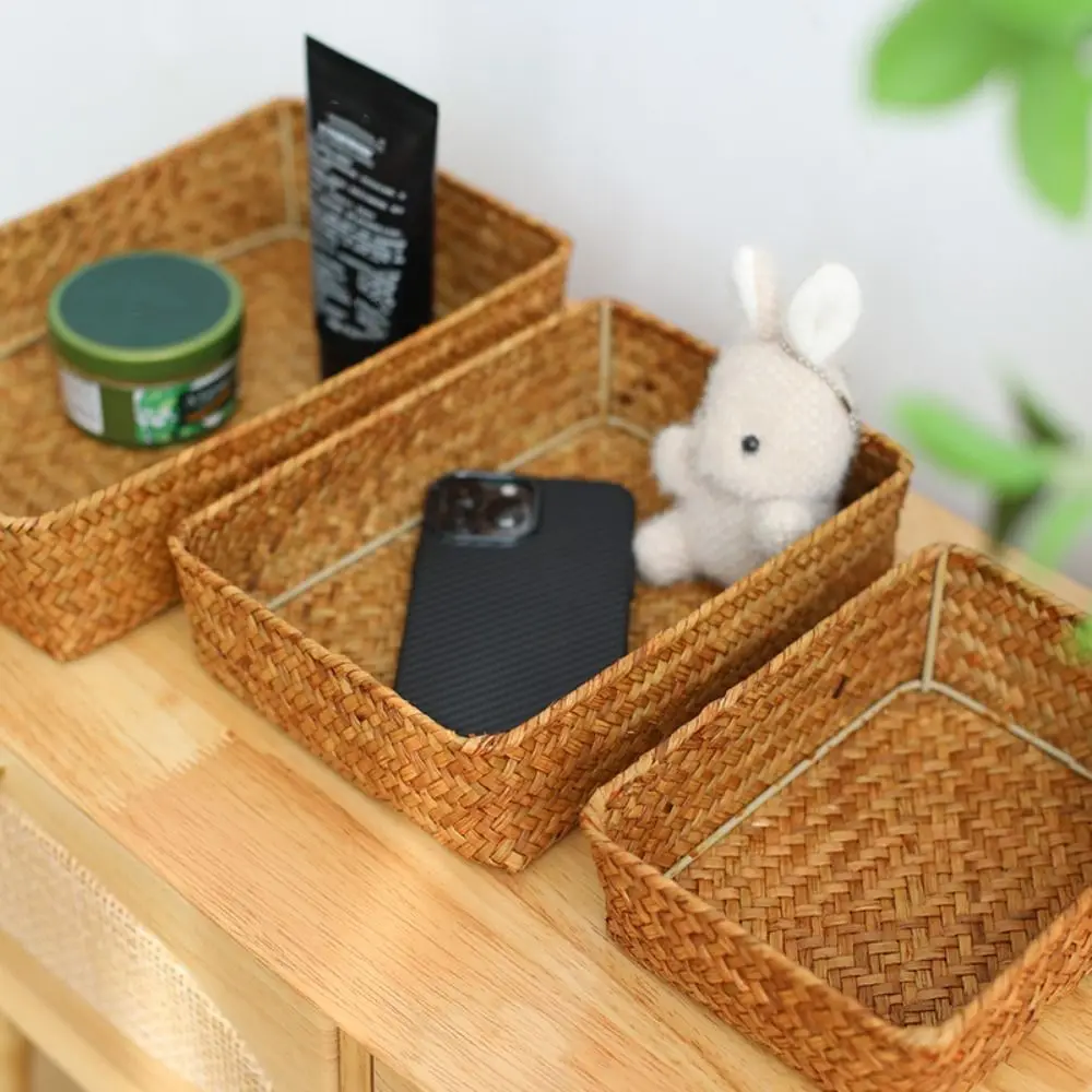 

Корзина для хранения ручной работы, большая вместимость, простая плетеная корзина из морских водорослей, многофункциональная креативная настольная коробка для беспокойства