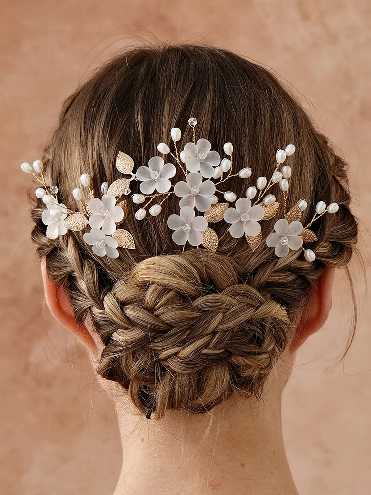 5 pièces/ensemble mode feuille de métal fleur perle perlée épingle à cheveux ensemble pour les femmes populaire cristal pinces à cheveux mariée mariage cheveux accessoires