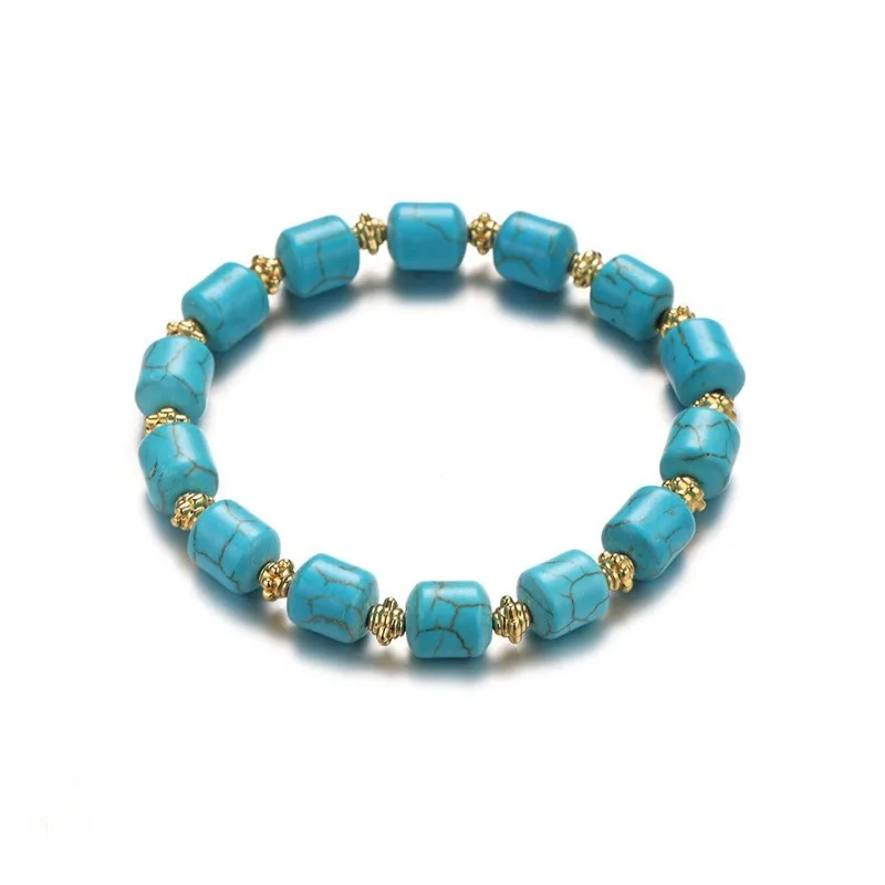 New Chinese Style Imitation Turquoise Barrel Bead Bracelet Zen Style Versatile Accessory Lucky Charm Gifts