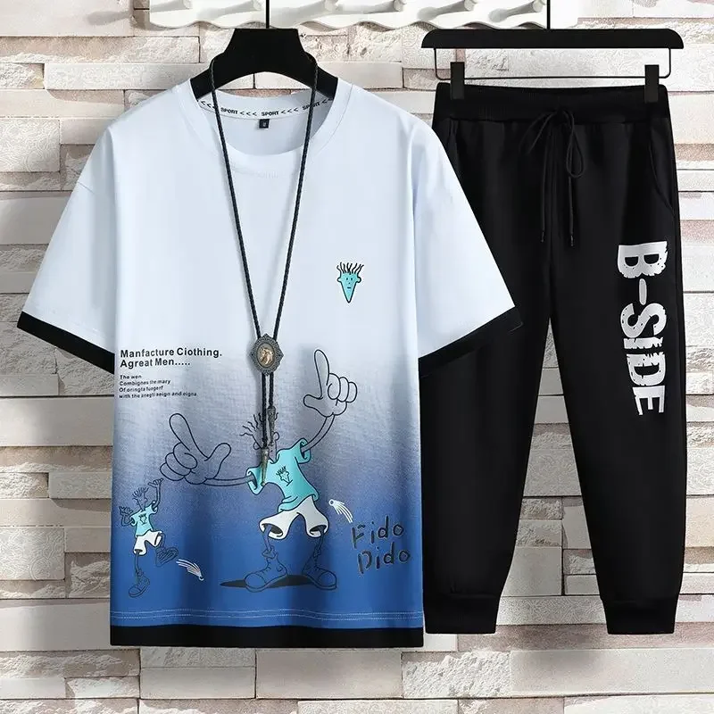 Sports Suits Print T Shirt Man Graphic Men's Clothing Sportswear Pants Sets White Tracksuit Regular Fit Top 2024 Trend Luxury Xl