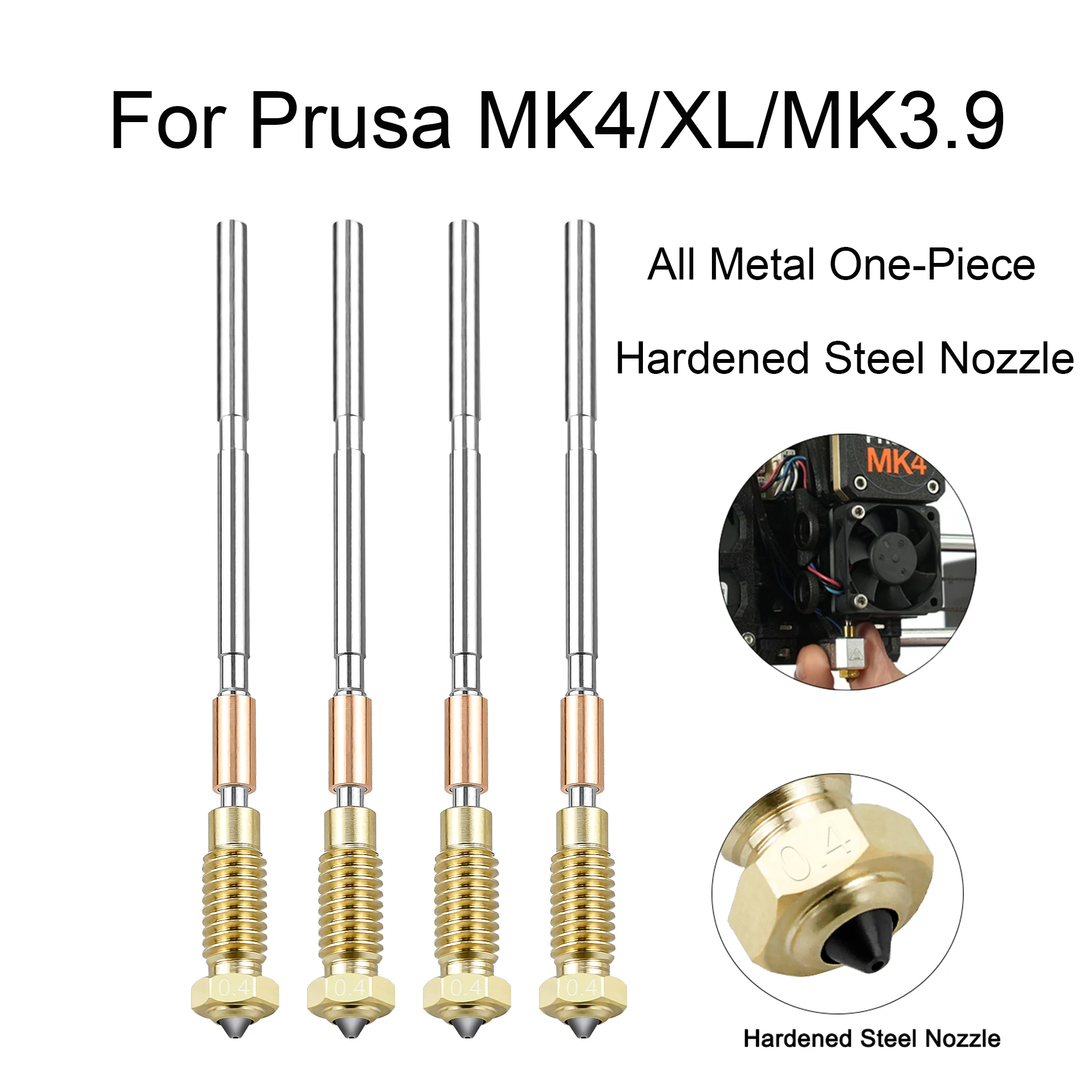 Upgraded Hotend Nozzle For Prusa MK4/XL/MK3.9 All Metal One-Piece Hardened Steel Nozzle 0.4mm Durable High Flow 3D Printer Part.