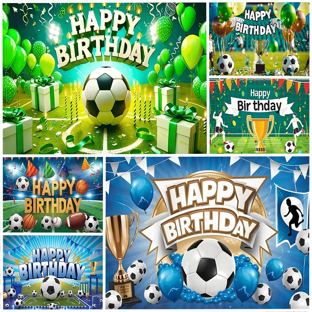 

Soccer Theme Boy Birthday Party Decorations Backdrop Green Blue Football Stadium Background Kids Gift Supplies Photography Props
