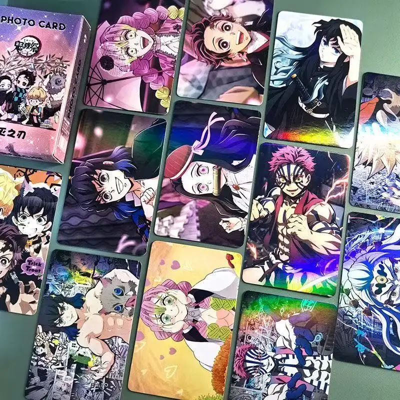 New Bandai 55pcs Demon Slayer Laser Mini Cards, Tanjiro & Nezuko Anime Merch, 3-inch Polaroid Lomo Photo Cards Postcards view 6
