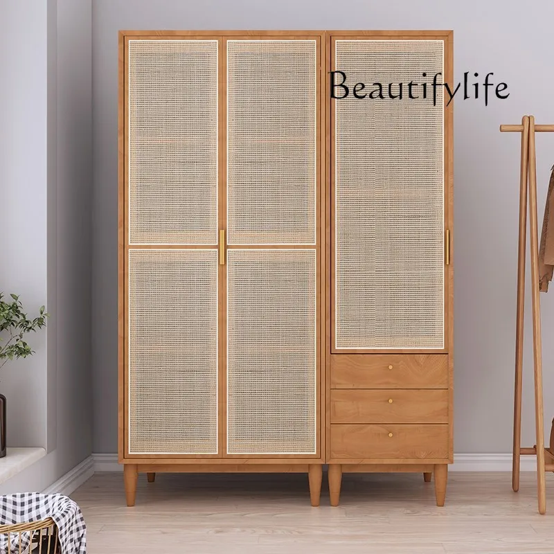 

Nordic Solid Wood Household Minimalist Rattan Double Door Locker